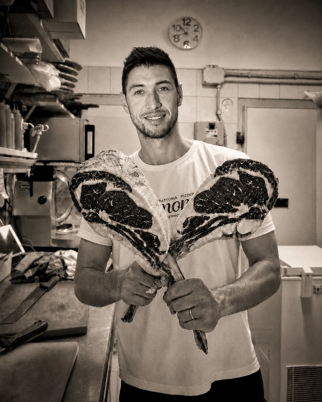 Simone Sampalmieri in cucina durante gli anni nella ristorazione